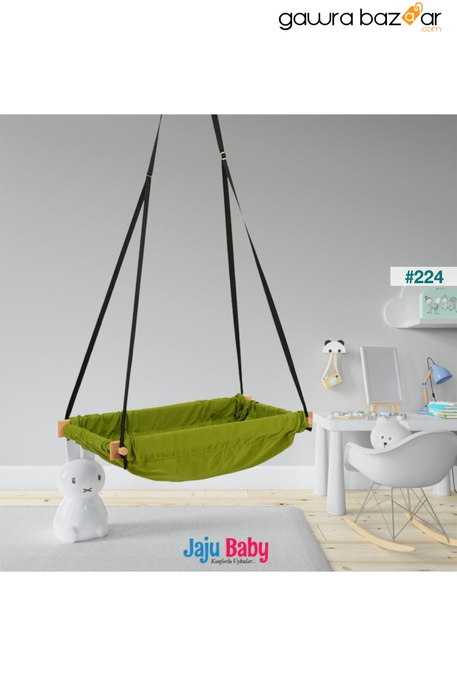 أرجوحة زنبركية خشبية - أرجوحة سقف (أخضر) Jaju Baby 0