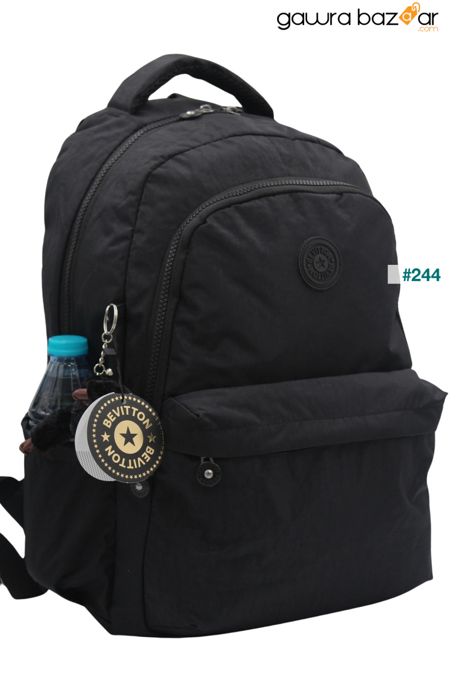 حقيبة ظهر مدرسية سوداء من قماش التجعيد المقاوم للماء للجنسين 2200 أسود Bevitton 0