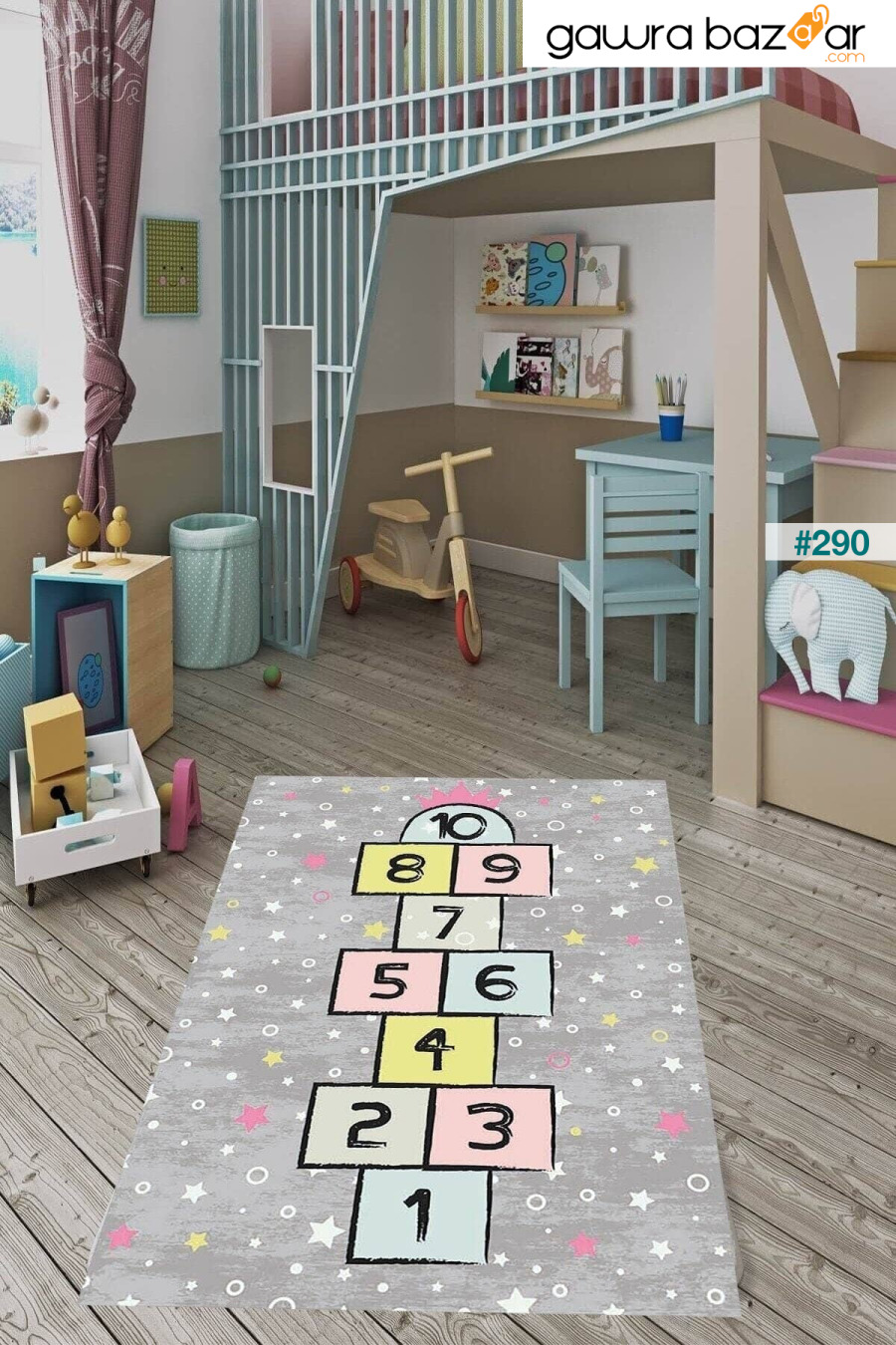 سجادة غرفة الأطفال بطباعة رقمية قابلة للغسل وغير قابلة للانزلاق مع لعبة الحجلة التعليمية on the clouds 0