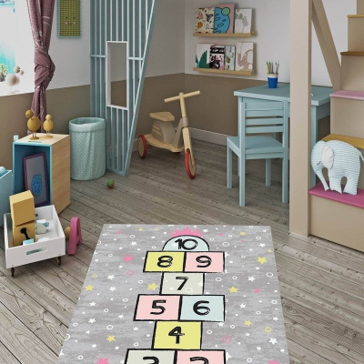 سجادة غرفة الأطفال بطباعة رقمية قابلة للغسل وغير قابلة للانزلاق مع لعبة الحجلة التعليمية