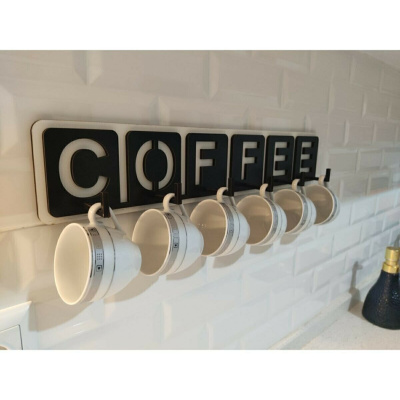فنجان قهوة مكتوب للمطبخ مع علاقة أكواب 45 سم × 10 سم