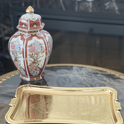 6 قطع قهوة تقدم العريس وصينية الوعد مطلية بالذهب
