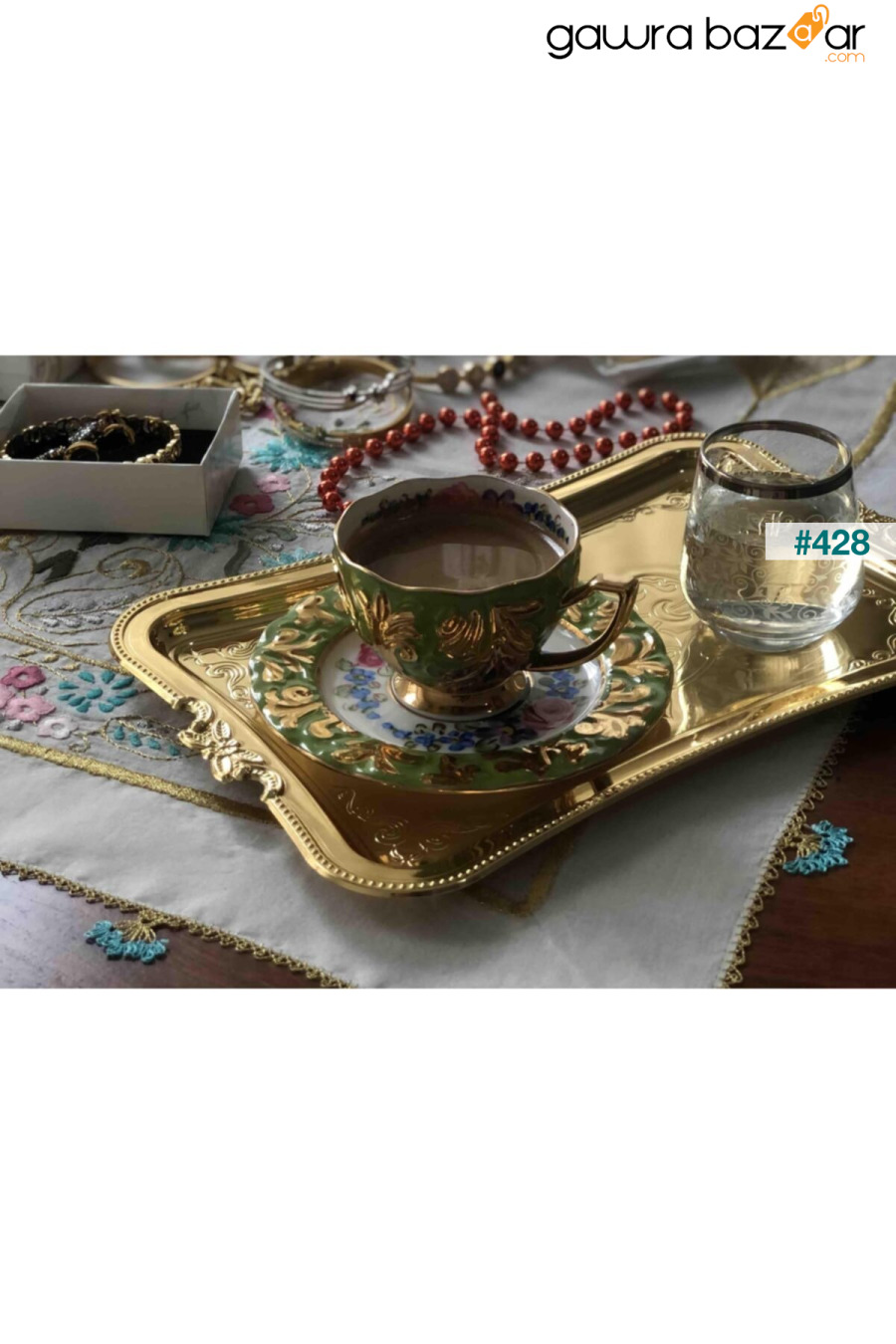6 قطع قهوة تقدم العريس وصينية الوعد مطلية بالذهب HOMENIVA 5