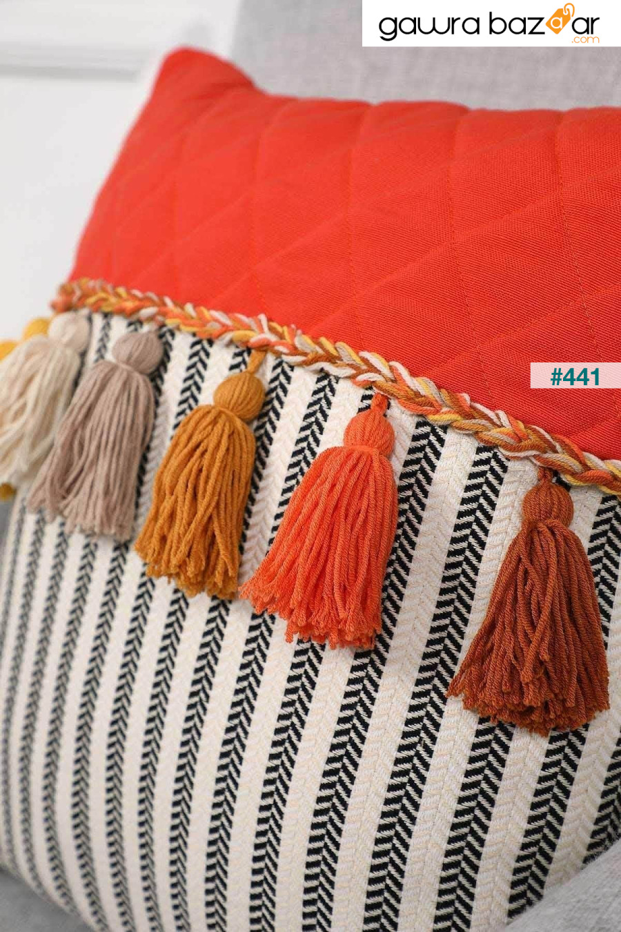 غطاء وسادة مزين بشراشيب ملون ، برتقالي - نمط فراولة ، k-196 Ayşe Tasarım 1