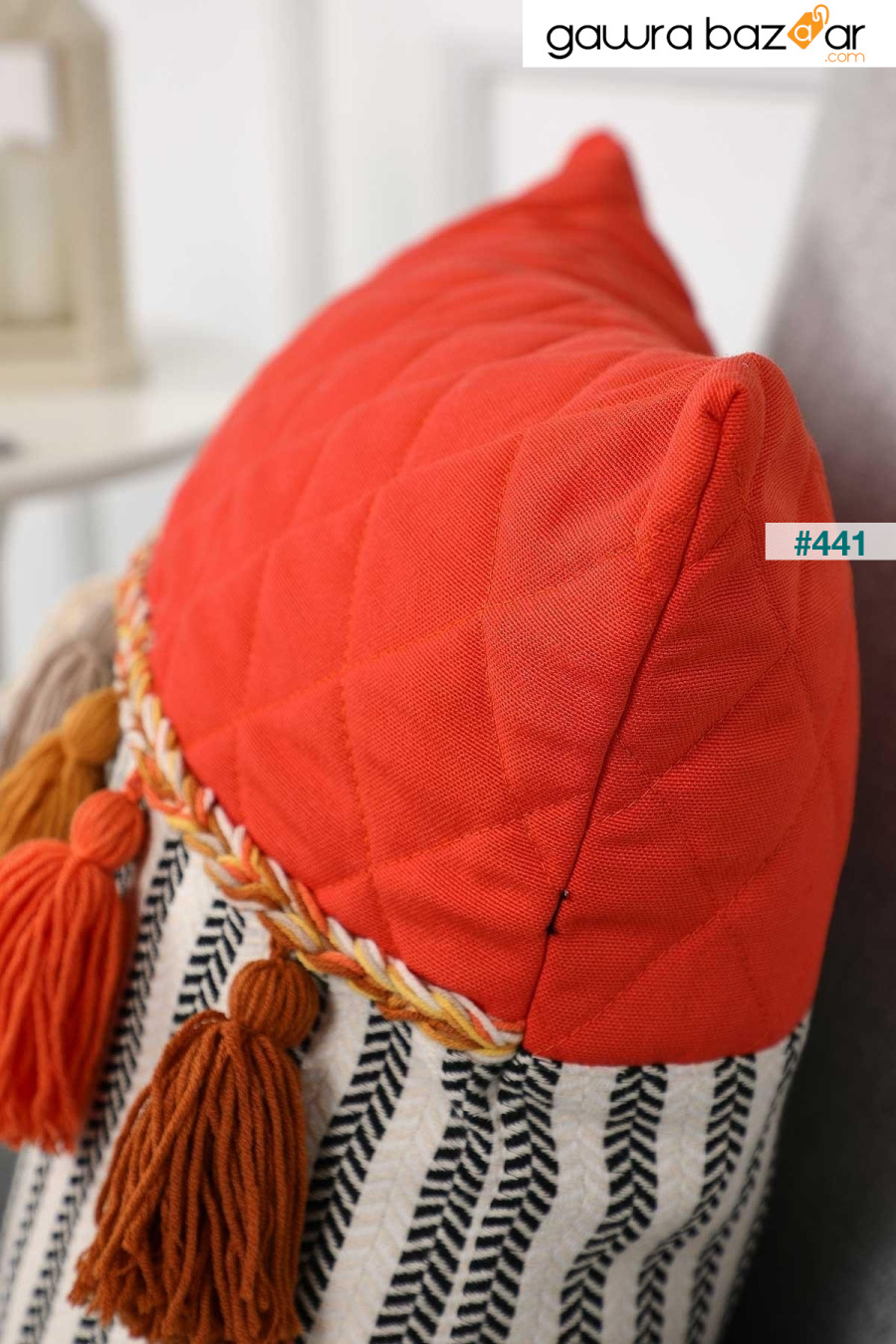 غطاء وسادة مزين بشراشيب ملون ، برتقالي - نمط فراولة ، k-196 Ayşe Tasarım 2