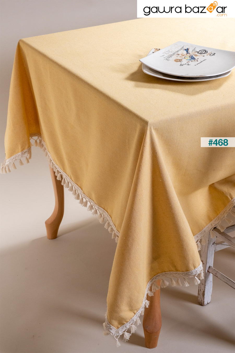 مفرش طاولة بوم بوم قطن أصفر اللون vivamaison 0