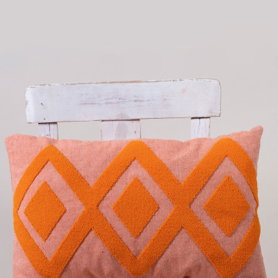 غطاء وسادة مطرز بتصميم خاص من قماش قطني برتقالي مقاس 35x55 سم