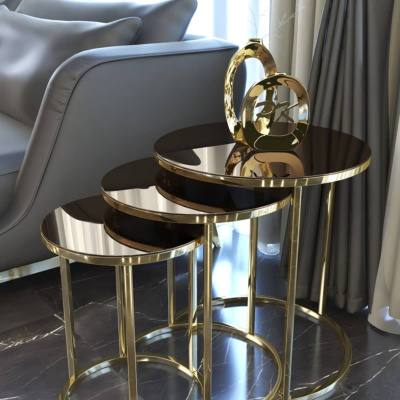 طاولة متداخلة من سيلين 3 مع ساق ذهبية ومرآة برونزية