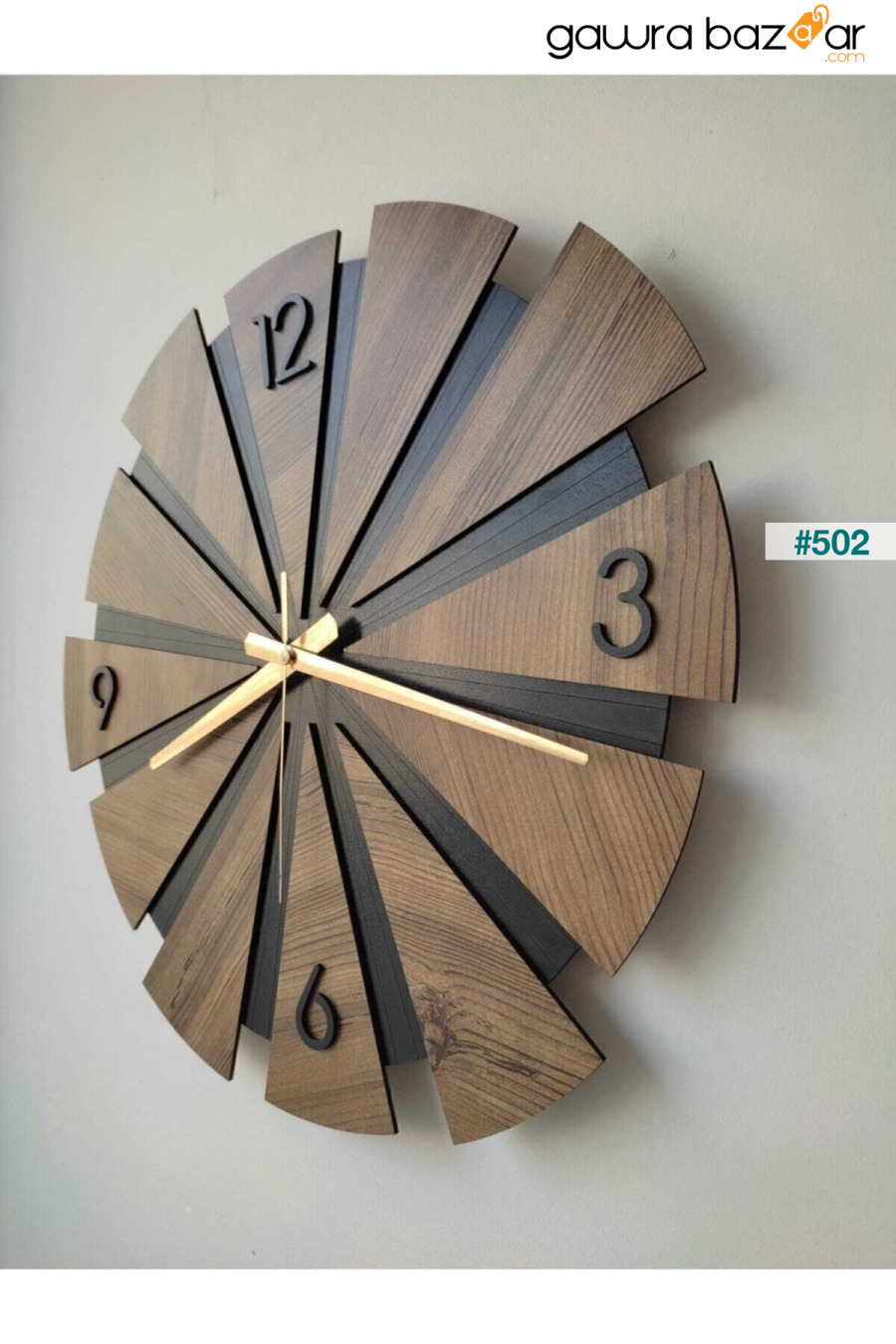 ساعة حائط عضوية بطبقة خشبية مع آلية تدفق صامت 40x40 سم Çizgi Grafik 0