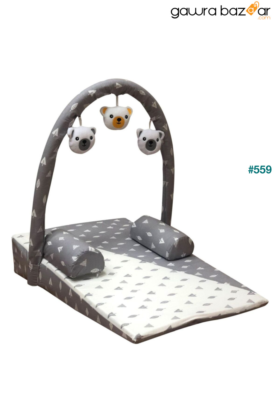سرير أطفال من خشب الصنوبر مع لعبة - رمادي Jusso 0