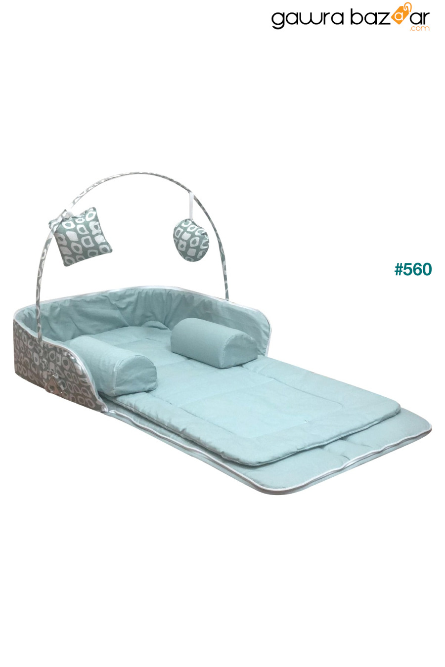 سرير محمول مع ألعاب - أخضر مربع Babyjem 1