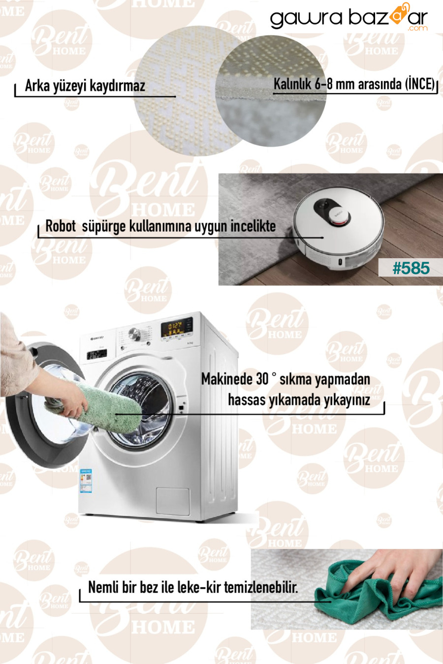 سجادة بيضاوية قابلة للغسل في الماكينة بطباعة رقمية غير قابلة للانزلاق ، سجادة كريمية منقوشة هندسية ، Runner-624 COZIE HOME 3