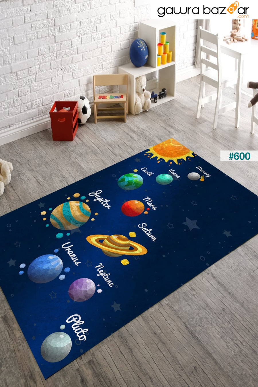 سجادة غرفة الأطفال بطبعة رقمية من Greyhome قابلة للغسل بنمط كوكب الفضاء 733 GRİ HOME HALI 0