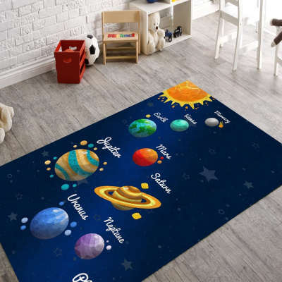سجادة غرفة الأطفال بطبعة رقمية من Greyhome قابلة للغسل بنمط كوكب الفضاء 733