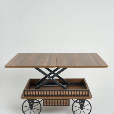 طاولة قهوة ذكية Luna-1 ، مكتب ، طاولة طعام ، طاولة أرضية ، مع عجلات وأدراج ، لون الجوز