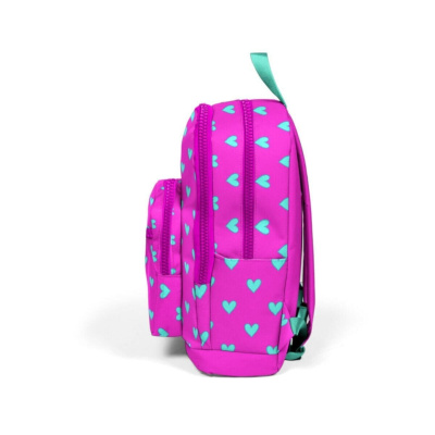 حقيبة ظهر مدرسية للأطفال نيون وردية اللون أخضر على شكل قلب بأربع أقسام 23113