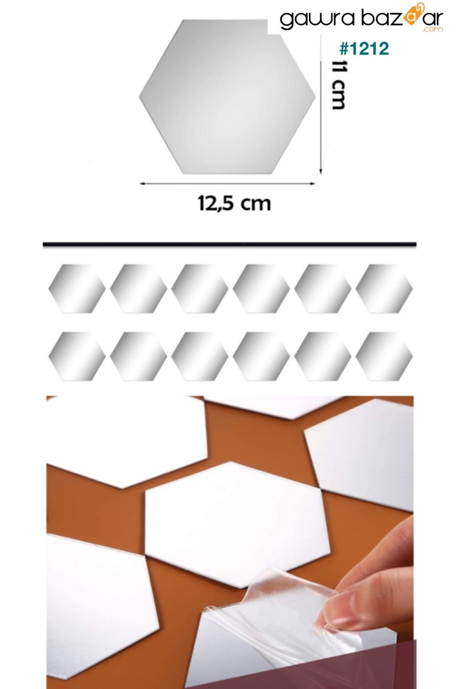 مرآة زجاجية مزخرفة على شكل خلية نحل لون فضي (12 قطعة × 11 سم × 12.5 سم) tostos 4
