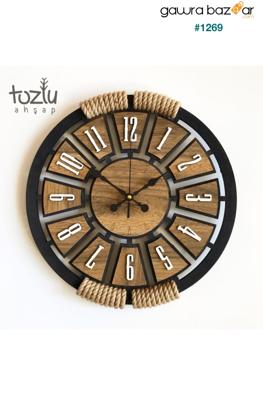 ساعة حائط مزخرفة بحبل خشبي tozluahşap 1