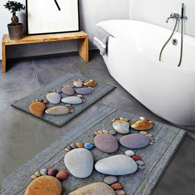 مجموعة خزانة ممسحة سجاد الحمام منقوشة قابلة للغسل وغير قابلة للانزلاق من قطعتين باللون الرمادي Else