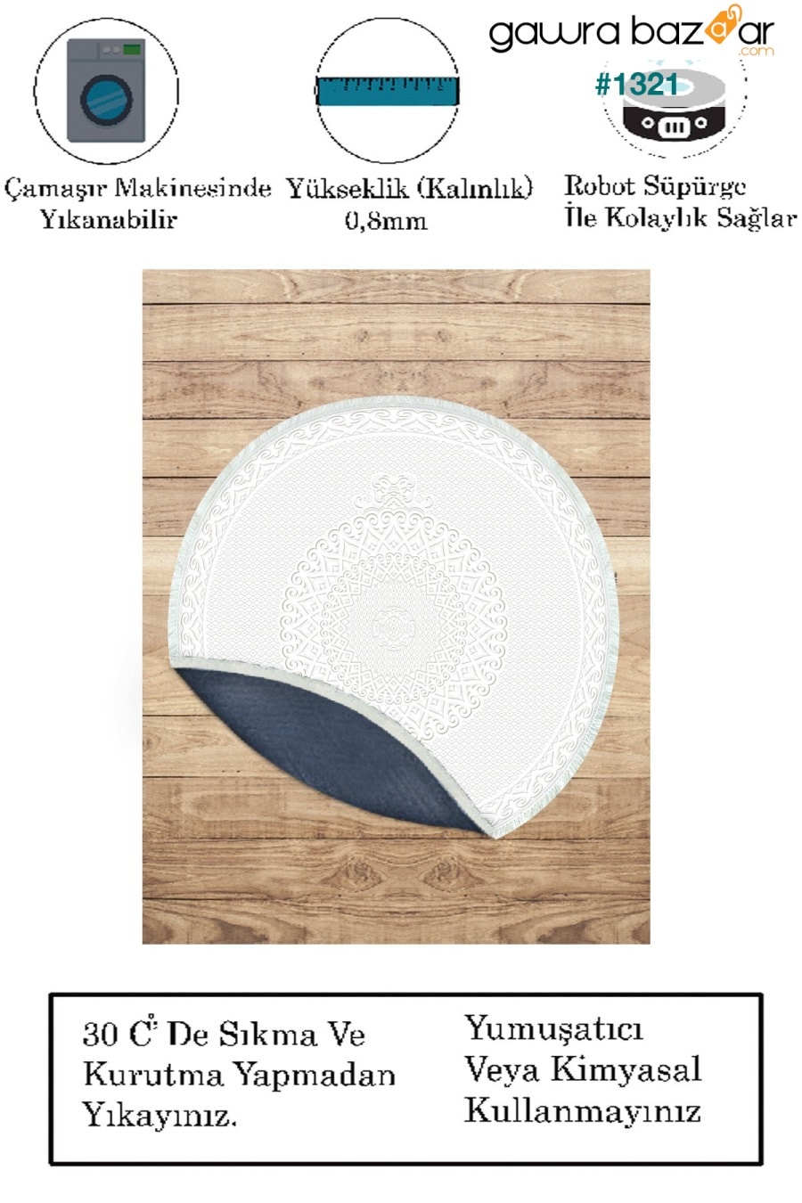 سجادة غرفة المعيشة مستديرة بيضاء اللون قابلة للغسل وقابلة للغسل وغير قابلة للانزلاق حريري Hs-564 HaLıFoRuM 1