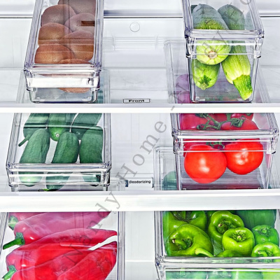 منظم للثلاجة والخزانة ميدي طويل شفاف بغطاء 3 قطع