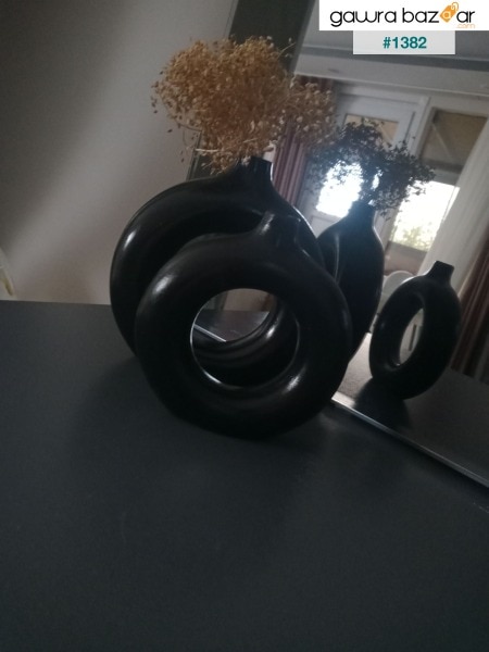مجموعة مزهرية على شكل حلقة بوهيميان مكونة من قطعتين أسود غير لامع