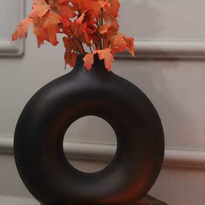 مجموعة مزهرية على شكل حلقة بوهيميان مكونة من قطعتين أسود غير لامع