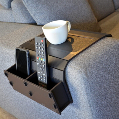 طاولة جانبية للتحكم في مسند الرأس قابلة للطي خشبية سوداء مع خزان
