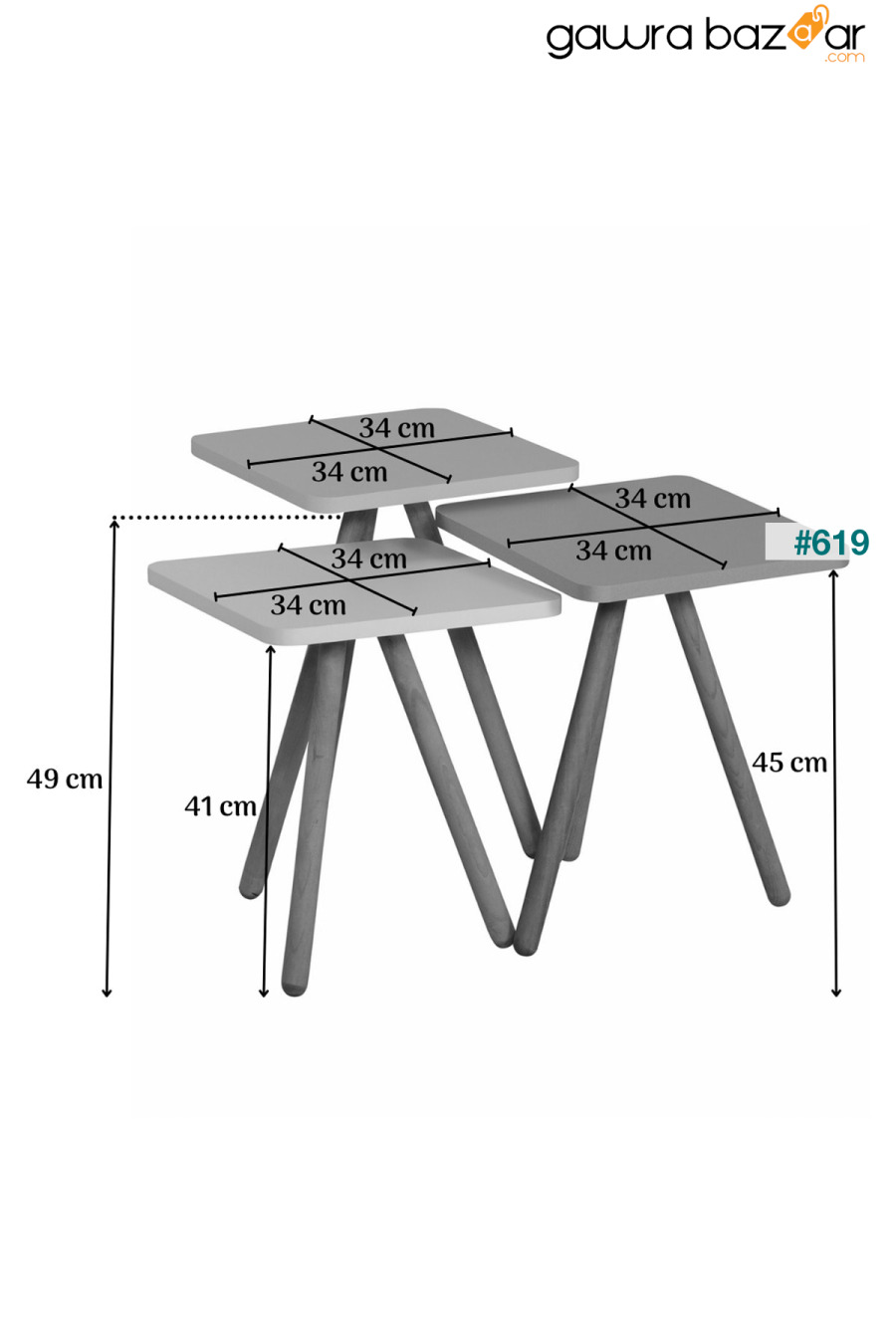 طاولة متداخلة ثلاثية ملونة بأرجل خشبية مربعة بتصميم باستيل رمادي كريمي كابتشينو interGO 4
