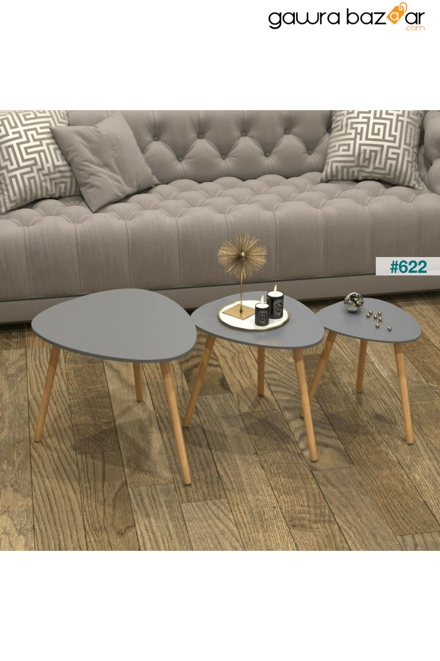 طاولة قهوة رول فلورا مع أرجل خشبية متداخلة ثلاثية (أنثراسايت) FLORADESİGN 0