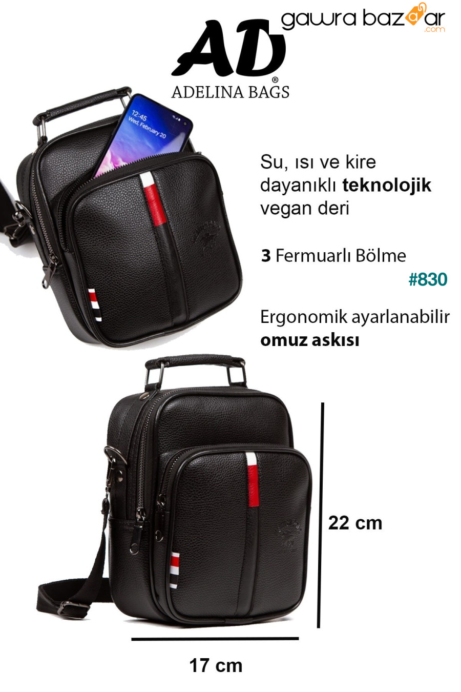 أديلينا حقيبة يد وكتف جلدية سوداء وحقيبة بطاقة آلية Adl-tmy2845 Newish Polo 1