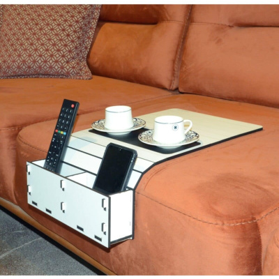 طاولة جانبية خشبية قابلة للطي ومحمولة للتحكم في مسند الرأس مع خزان