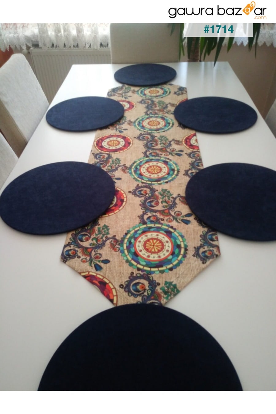 مجموعة مفرش المائدة (كيس أرضي بنمط ماندالا العرقي عداء 6 أزرق كحلي اللون سوبلا) Ayşemce 4