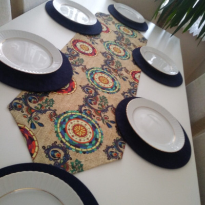 مجموعة مفرش المائدة (كيس أرضي بنمط ماندالا العرقي عداء 6 أزرق كحلي اللون سوبلا)