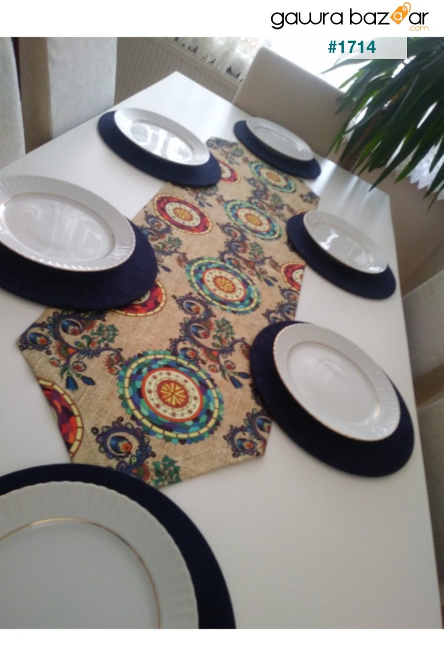 مجموعة مفرش المائدة (كيس أرضي بنمط ماندالا العرقي عداء 6 أزرق كحلي اللون سوبلا) Ayşemce 3