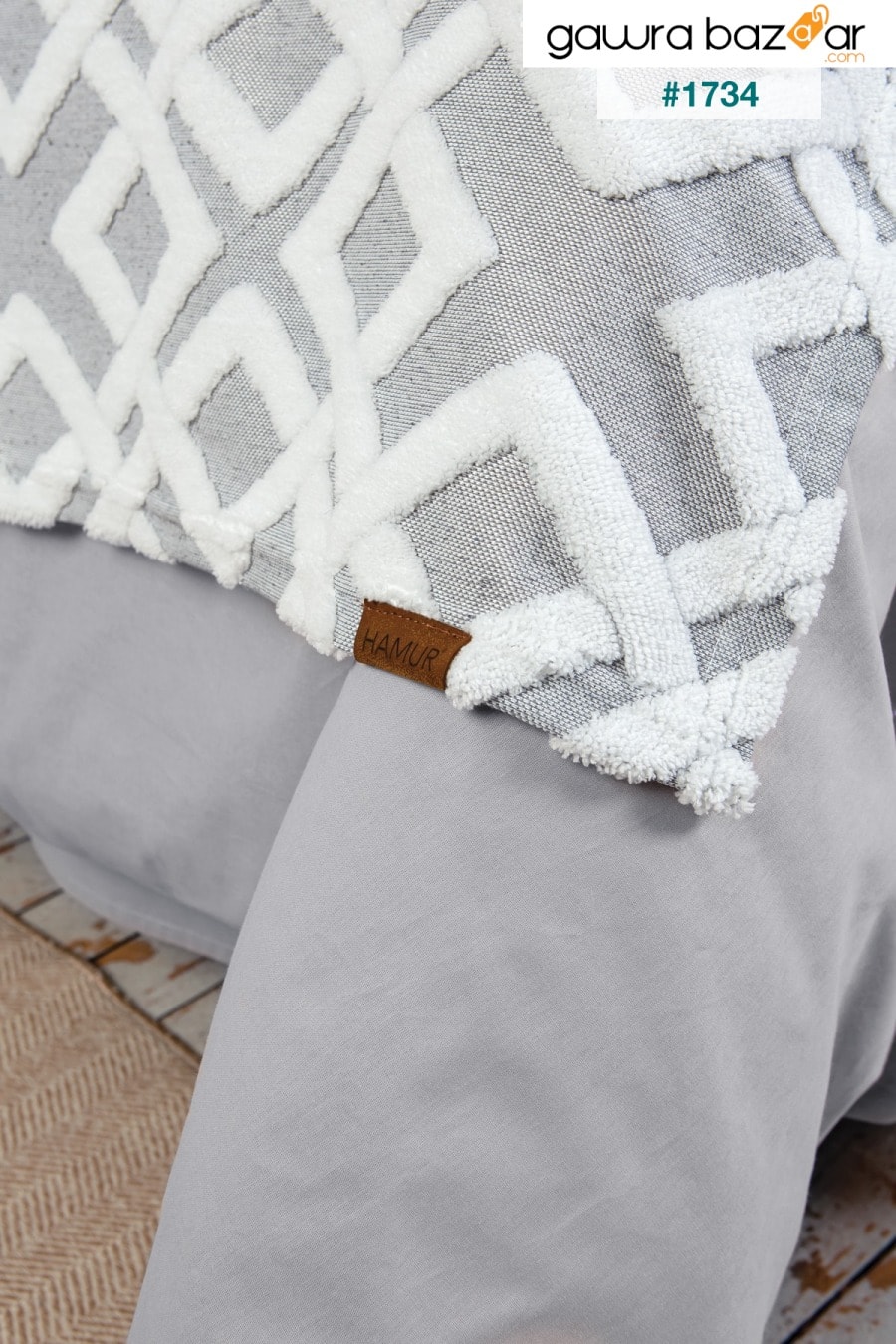 طقم وسادة رمي غطاء سرير بوهيمية بنش لكمة نمط مفرش سرير ميلا جراي HAMUR 2