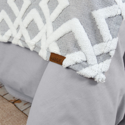 طقم وسادة رمي غطاء سرير بوهيمية بنش لكمة نمط مفرش سرير ميلا جراي