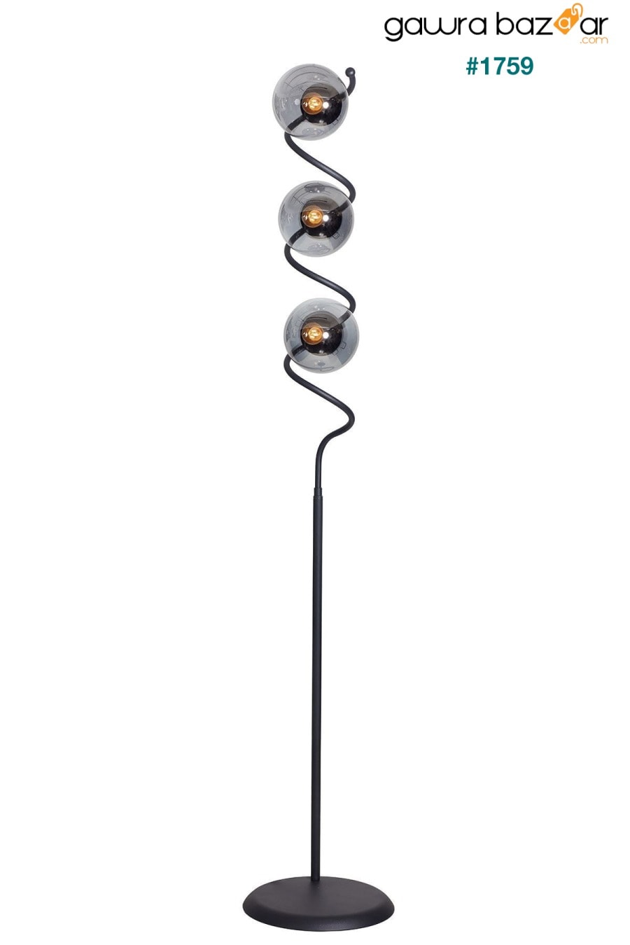 مصباح أرضي من نورا باللون الأسود بتصميم زجاجي مدخن بتصميم فاخر لإضاءة أرضية Luzarana 3