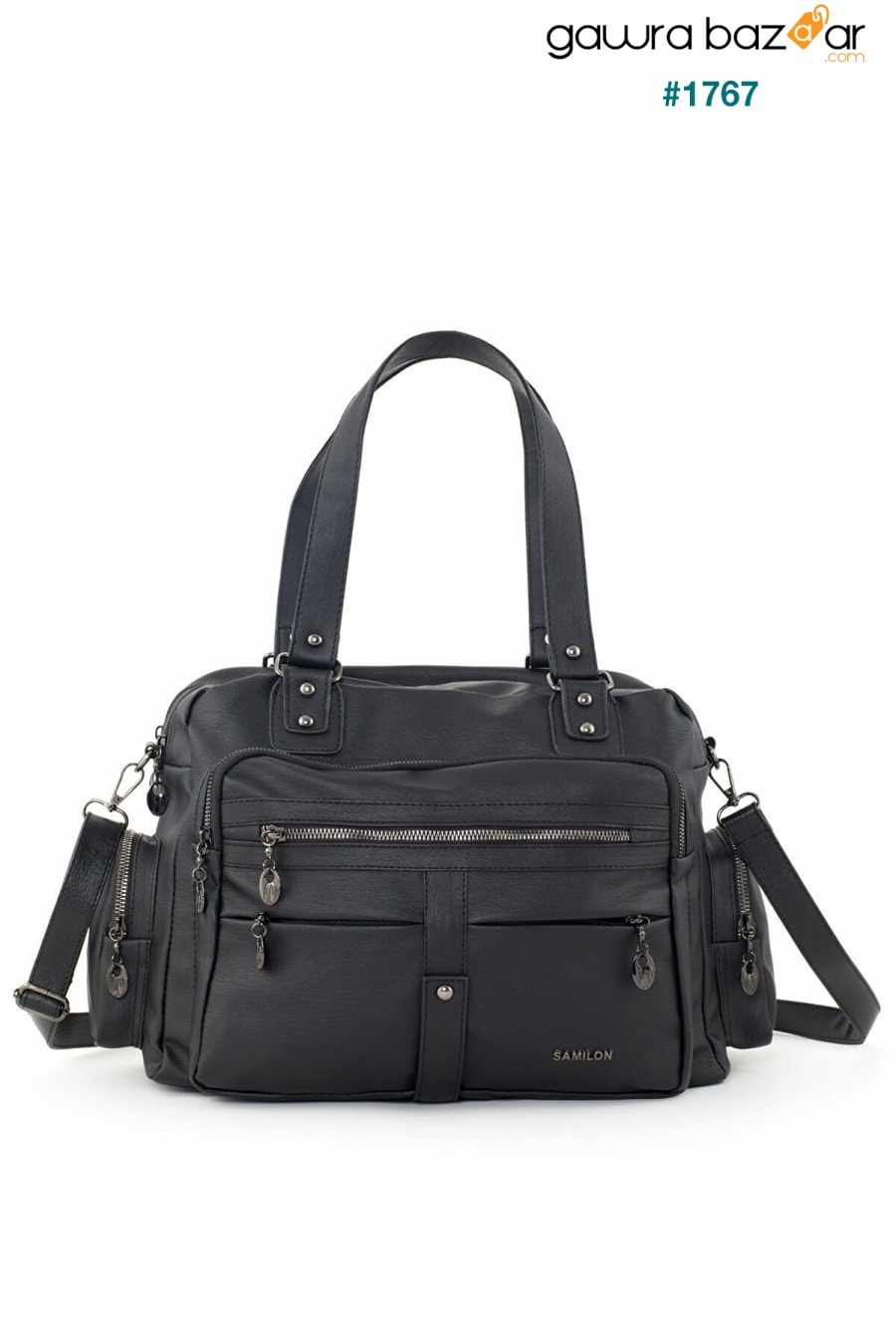 Frappe Bag للسيدات حقيبة كتف متعددة الأقسام من الجلد باللون الأسود - مع جيب مخفي في المقصورة الرئيسية Smurne 3