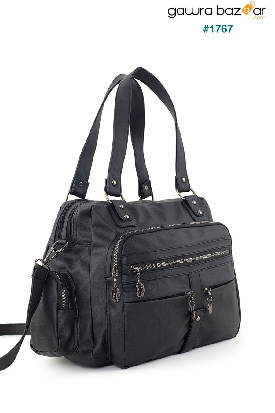 Frappe Bag للسيدات حقيبة كتف متعددة الأقسام من الجلد باللون الأسود - مع جيب مخفي في المقصورة الرئيسية Smurne 0