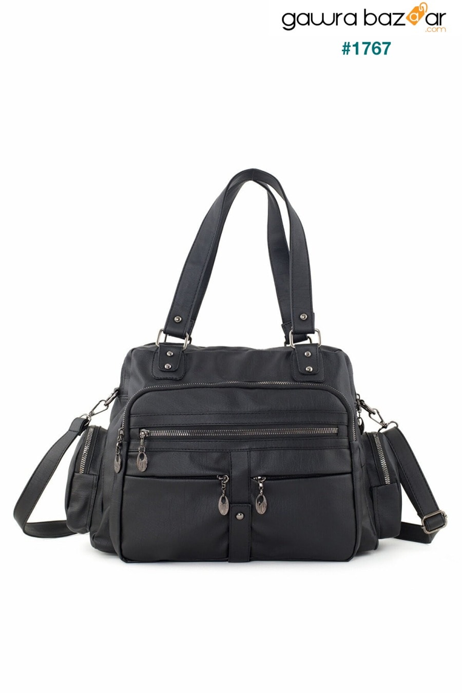 Frappe Bag للسيدات حقيبة كتف متعددة الأقسام من الجلد باللون الأسود - مع جيب مخفي في المقصورة الرئيسية Smurne 1