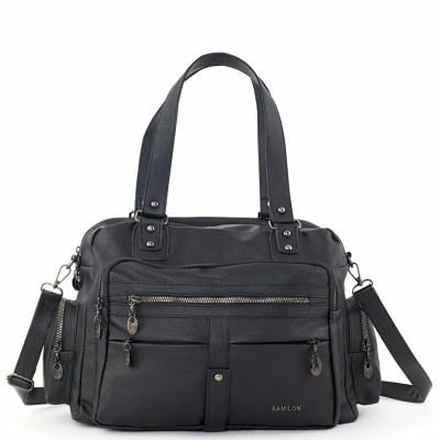 Frappe Bag للسيدات حقيبة كتف متعددة الأقسام من الجلد باللون الأسود - مع جيب مخفي في المقصورة الرئيسية