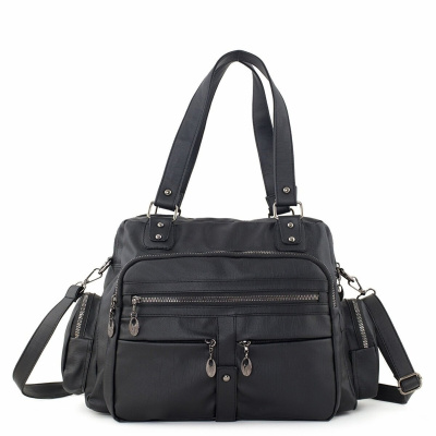 Frappe Bag للسيدات حقيبة كتف متعددة الأقسام من الجلد باللون الأسود - مع جيب مخفي في المقصورة الرئيسية