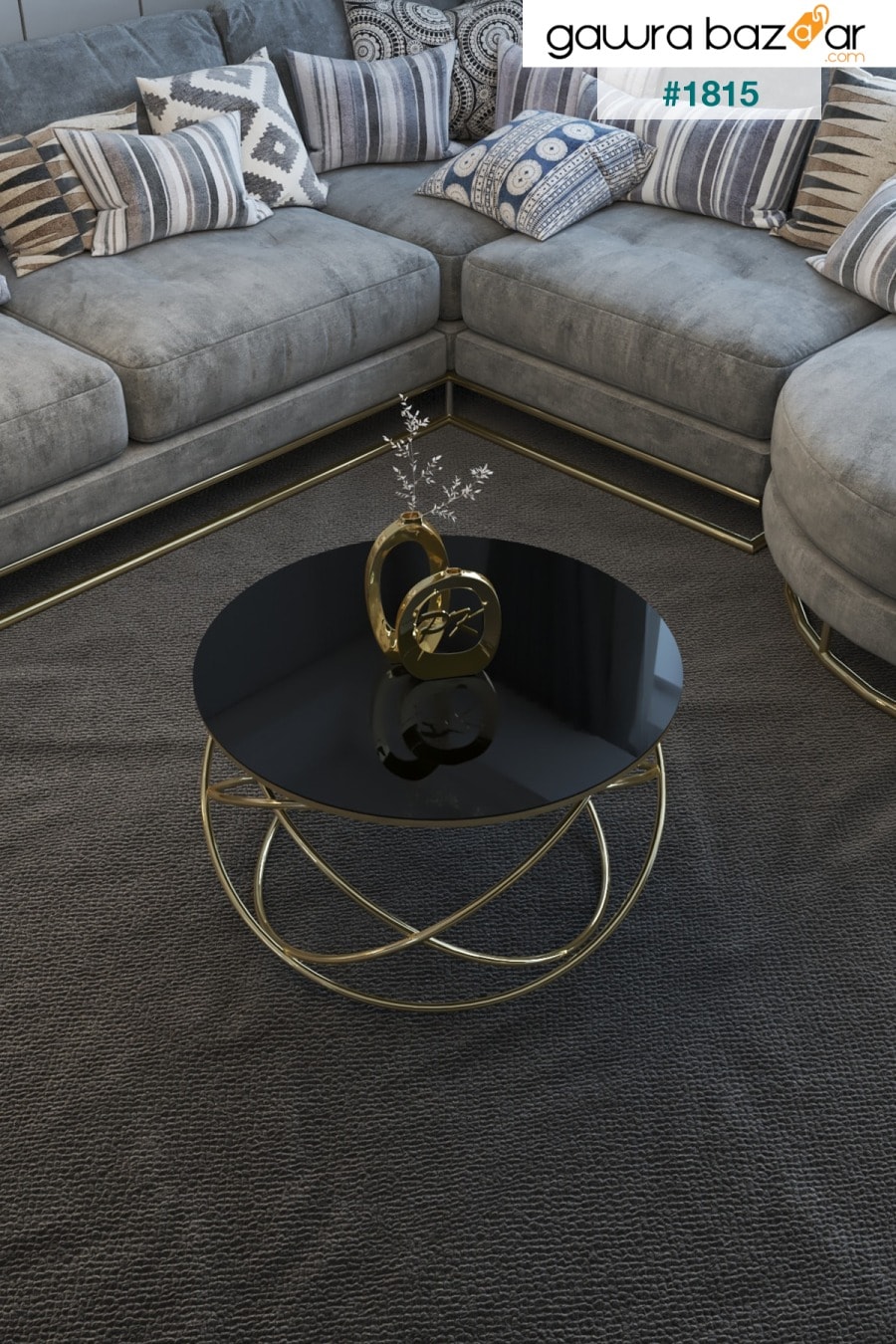 طاولة وسط الكوكب ، أرجل ذهبية ، مرآة سوداء Puklife 1