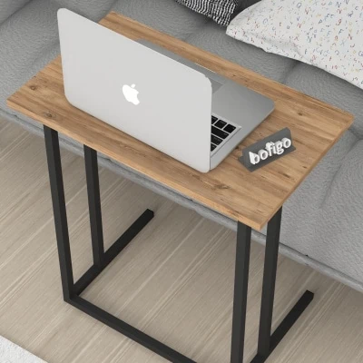 طاولة طعام للكمبيوتر المحمول ذات أرجل معدنية ، طاولة دراسة ، من خشب الصنوبر