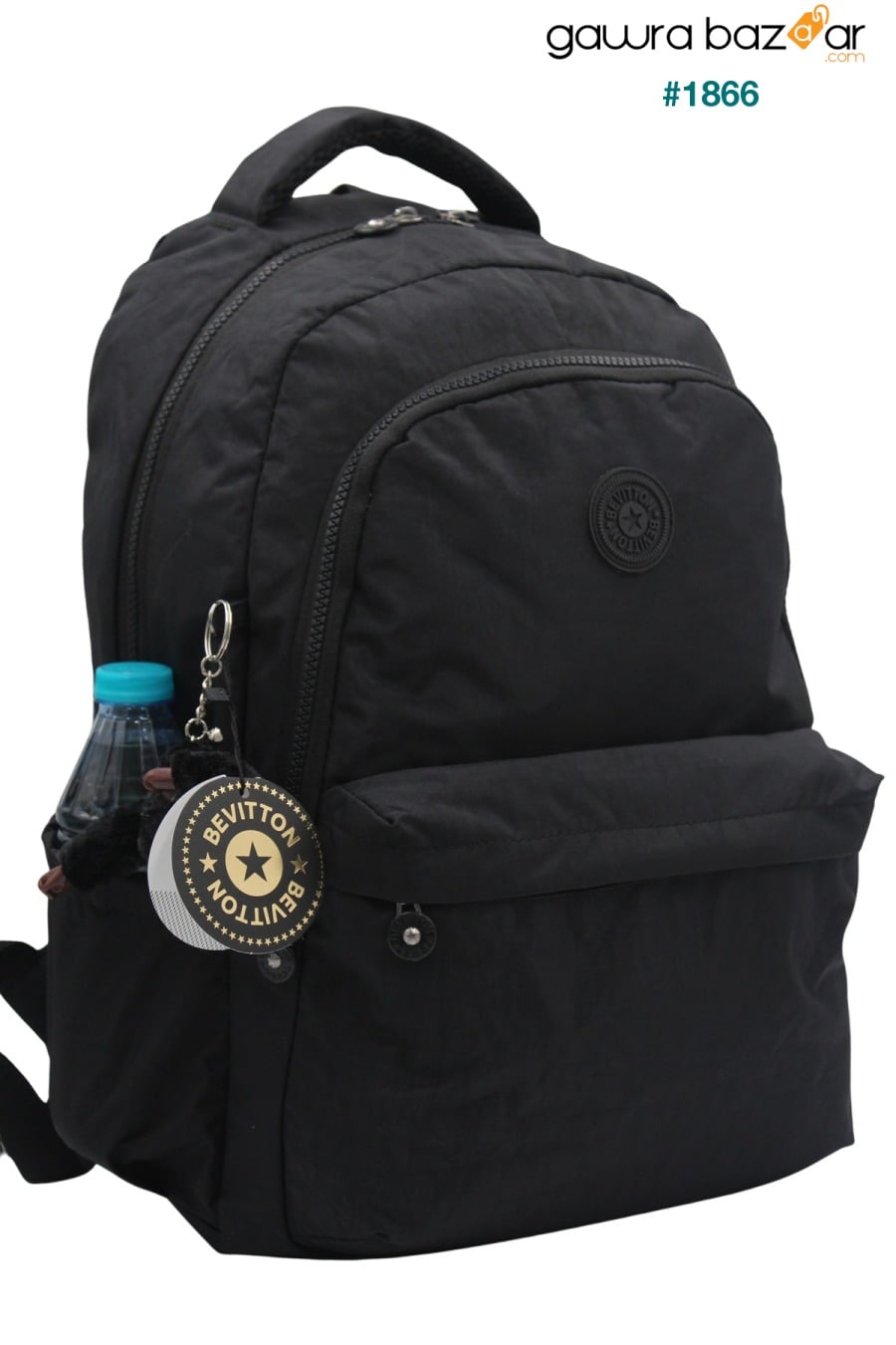 حقيبة ظهر مدرسية سوداء من قماش التجعيد المقاوم للماء للجنسين 2200 أسود Bevitton 0