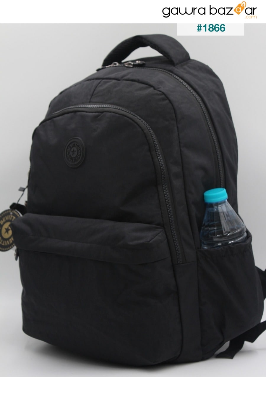حقيبة ظهر مدرسية سوداء من قماش التجعيد المقاوم للماء للجنسين 2200 أسود Bevitton 1