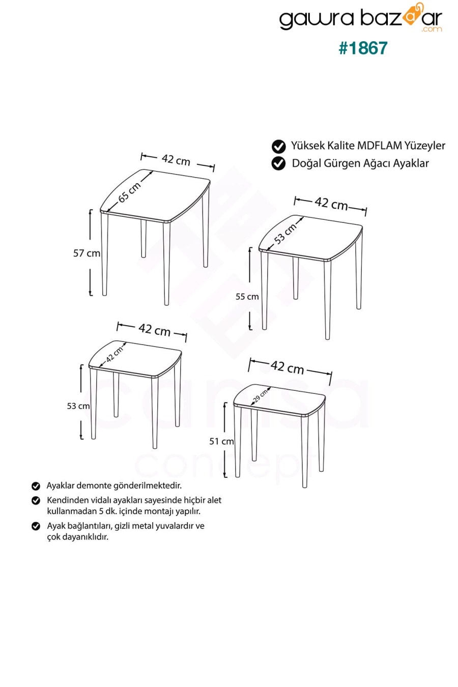 Anka Series Mdf 4 طقم طاولة متداخلة أبيض Canisa Concept 3