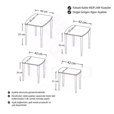 Anka Series Mdf 4 طقم طاولة متداخلة أبيض