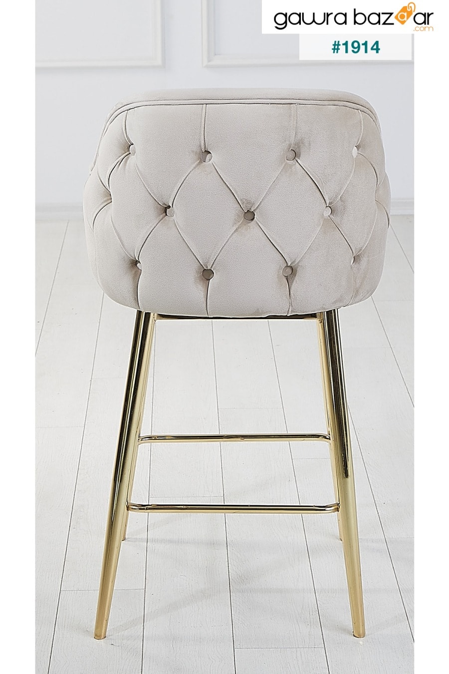 2 قطعة كرسي مطبخ وبار من تيتان أدا - كرسي مرتفع - قماش قابل للإزالة للوجه - أرجل ذهبية Pİ MOBİLYA 3